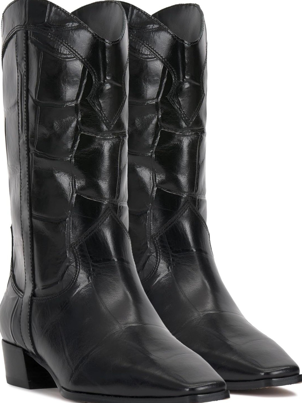 Vince Camuto Black Croc-Embossed Leather Western Boots